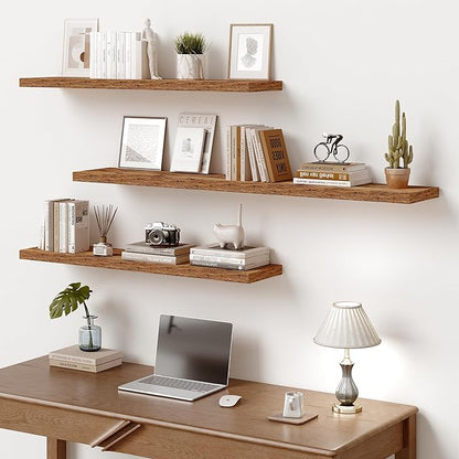 Vivelove 10 Inch Deep Floating Shelves 48 inch Long, 48 x 10 Wide Wall Shelves with Invisible Brackets, for Bedroom Bathroom Living Room Kitchen Office, Farmhouse Home Decor, Set of 2, Rustic Brown
