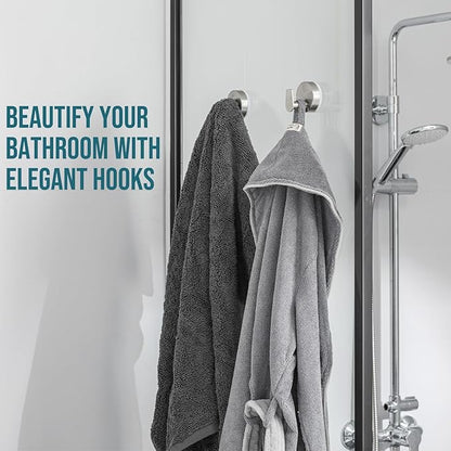 TAILI Stylish 304 Stainless Steel Bathroom Suction Hooks for Towel, Bathrobe, Loofah, No Damage Hanging Glass Shower Wall Hook, Patented Strong Suction Cup Holder, Hold Up to 11 Lbs, A-Cylinder Silver