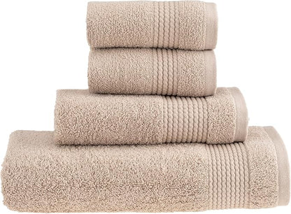HALLEY Turkish Cotton Towels (Set of 4) 1 Bath Towel 1 Hand Towel 2 Washcloths, Super Soft Highly Absorbent 100% Cotton Towels for Bathroom and Kitchen for Mother’s Day (Tan)