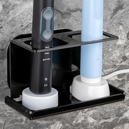 2Pack Electric Toothbrush Holder Wall Mounted, Electric Toothbrush Cord Organizer Holds 2 Chargers, Self Adhesive Electric Toothbrush Stand for Bathroom, Medicine Cabinet, Dorm(Black)