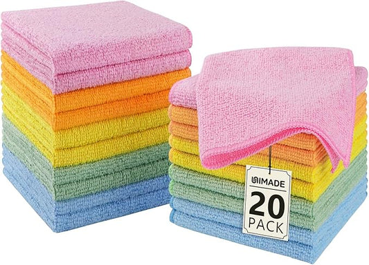 Washcloths - 20 Pack - Face Towels (12" x 12"), Highly Soft Wash Cloths and Hand Towels, Fast Drying Multi-Purpose Microfiber Cleansing Cloths for Bathroom, Hotel, Spa, and Salon - Multicolor