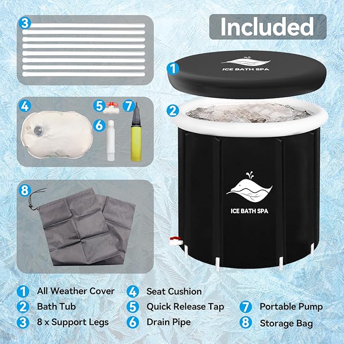 BDL Ice Bath Tub for Athletes, Extra Large Portable Freestanding Bathtub 105 Gallons Cold Plunge Bathtub for Recovery Outdoor Folding Spa Bath Tub, Whale Black