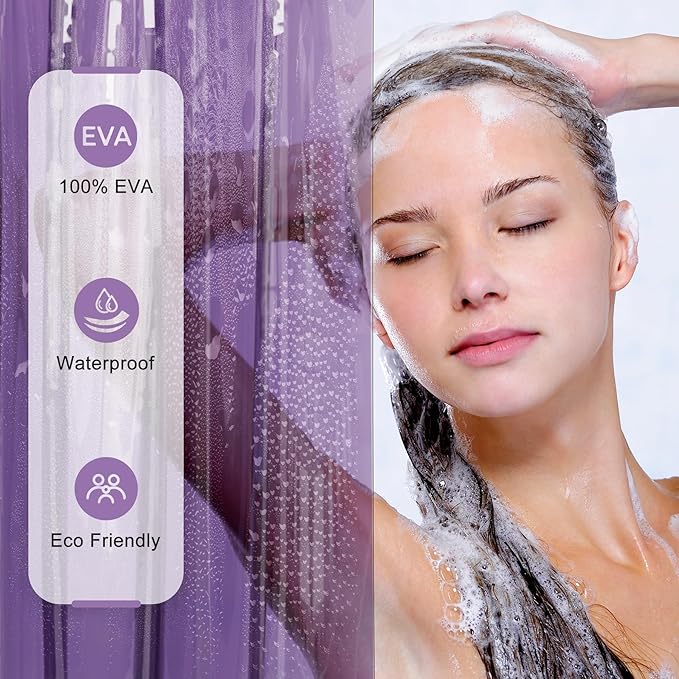 AmazerBath Purple Shower Curtain Liner Luxury, EVA Soft Clear Heavy Duty Shower Curtain and Liner 2-in-1, 72x72 Plastic Weighted Bathroom Liner, 12 Rustproof Grommets & 3 Heavyweight Stones