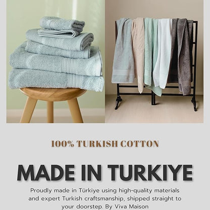 100% Turkish Cotton Towel Set of 6 - Soft, Plush & Super Absorbent - Premium Set with 2 Bath Towels, 2 Hand Towels, and 2 Washcloths - Made in Turkey (Baby Blue, 6-Piece Towel Set)