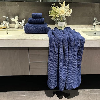 Extra Large Bath Towels Set for Bathroom 30x60 Inches Super Soft Light Weight Quick Dry Microfiber Shower Towels (Navy Blue, 6 Piece)