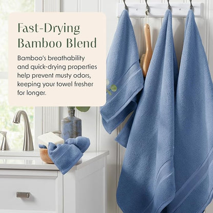 Springtree Home Luxury Bamboo Rayon Bath Towel Set of 4 | 35% Bamboo Rayon - 65% Cotton | Absorbent Quick-Dry Towels for Bathroom | Oeko-TEX Standard 100 Cotton | Mediterranean Blue