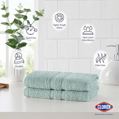 CLOROX Bleach Friendly Towels, Quick Dry, 100% Cotton Hand Towels (16" x 26"), Highly Absorbent Soft Lightweight, Ideal for Everyday Use, Easy to Wash (2 Pack, Mineral Blue)