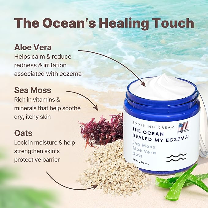 The Ocean Healed My Eczema Natural & Soothing Eczema Cream - Hydrating & Nourishing Psoriasis Cream with Sea Moss & Colloidal Oatmeal - Quick Absorbing Anti Itch for Dry Sensitive Skin (4oz)