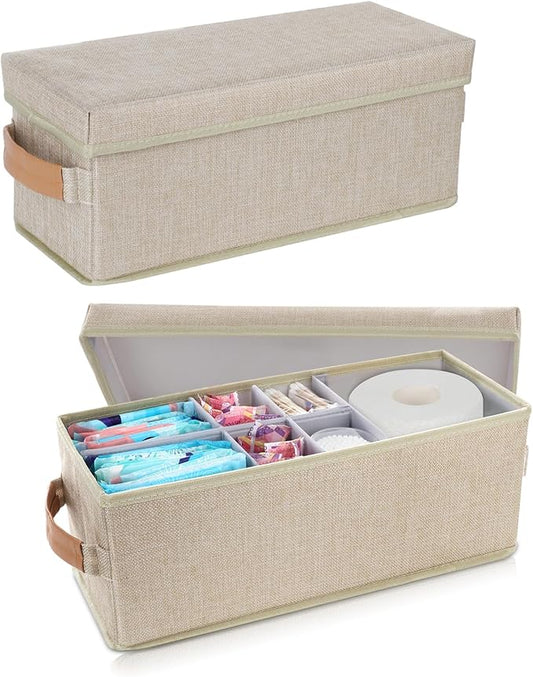 Lukeline Tampon Holder for Bathroom, Bathroom Storage Containers with Lid, Adjustable Divider Feminine Product Organizer, Tampon Organizer, Bathroom Accessories Decor Box,2-Pack