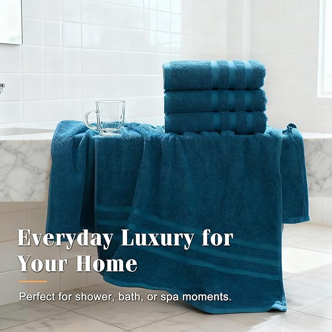 Cotton Bath Towel – Large 30x60 Inches, Soft, Thick & Absorbent Towel for Bathroom, Spa, or Home Use (Blue, 4 Pack – 30"x60")