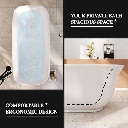 59" Acrylic Freestanding Bathtub, Soaking Tub for Bathroom, Stand Alone Tub, cUPC Certified, Integrated Overflow and Drain, Gloss White