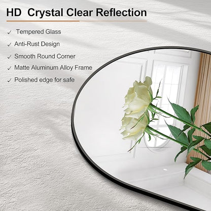 Arched Bathroom Mirror, 30"x30" Black Arched Mirror for Bathroom, Wall Mounted Mirror, Vanity Wall Mirror Metal Frame for Bedroom, Entryway, Living Room, Vertically Hanging