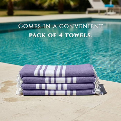 Turkish Cotton Beach Towel Pack of 4 & 1 Boho Tote Bag - Hammam Towels - No Shrink - Quick Dry - Lightweight - Sand Free - Camping - Pool - Tanning - Beach Essentials - Purple (40"x70")