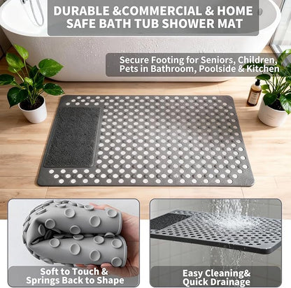 Bath Tub Shower Mat with Soft Shower Foot Scrubber Mat for Massage,Non Slip Bathtub Mat with Strong Suction Cups, Silicone Shower Foot Scrubber Mat (Gray, 27.5" X 15.7"(Rectangular))