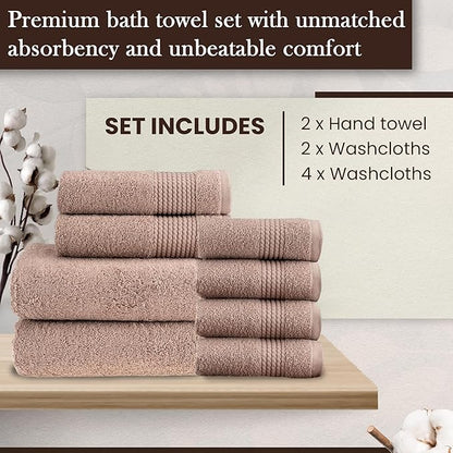 HALLEY Turkish Cotton Towels (Set of 8) 2 Bath Towels 2 Hand Towels 4 Washcloths, Super Soft Highly Absorbent 100% Cotton Towels for Bathroom and Kitchen for Mother’s Day (Taupe)