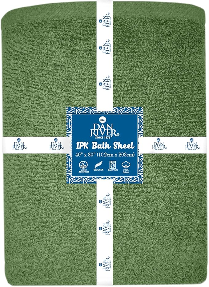 DAN RIVER Pack of 1 Bath Sheet 40x80 Inches, Extra Large Quick Dry Bath Towels for Bathroom, Soft Absorbent Towels - Sage Green