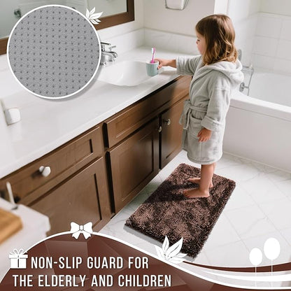 Yimobra Long Bathroom Rugs Runner 60x24 Inch, Extra Thick Soft Absorbent Chenille Bath Mat, Non Slip Machine Washable, Quick Dry Bath Rugs for Bathroom Floor, Tub and Shower, Brown