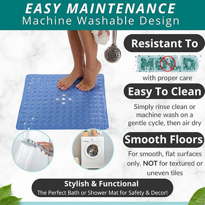 ENKOSI Square Shower Mat – 21 x 21 Inch Non-Slip Bathroom Shower Stall Mat with Suction Cups and Drain Holes – Anti-Slip Bathtub Shower Mats for Inside Shower (21x21 Aqua Blue)