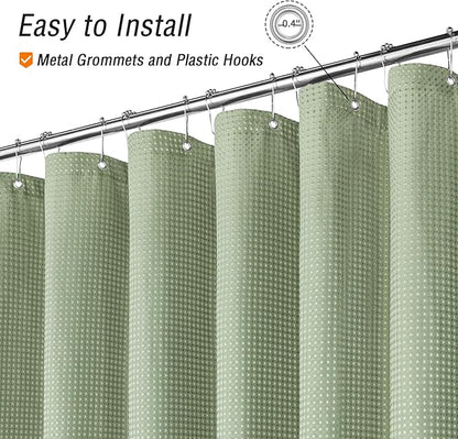 Gibelle Extra Long Shower Curtain 72 x 84, Tall Waffle Weave Textured Fabric Shower Curtain for Bathroom, Water Repellent, Machine Washable, Sage Green