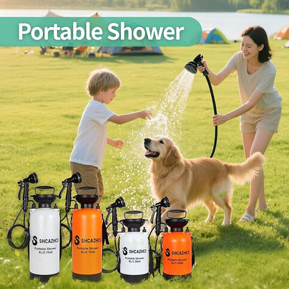 2.1 Gallon/8L Portable Outdoor Shower, 10 Spray Modes, No Power Needed, Insulated Sleeve Keeps Water Warm, Multi-Use Sprayer for Camping, Beach & Surfing, Fishing, Hiking, Road Trips, White