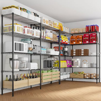 5 Tier Storage Racks Shelving, Heavy Steel Pantry Shelves, Adjustable Wire Shelving Rack, Suitable for Garage, Kitchens, Offices, 58" W x 13.8" D x 71" H, Black