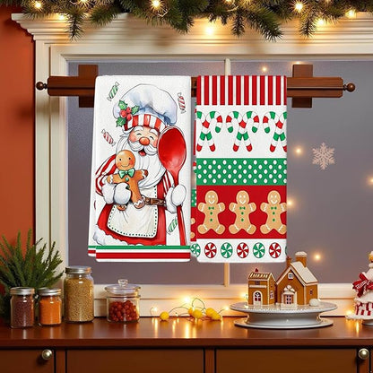 Cesqouc® 4pcs Hand Towels with Christmas Patterns : Santa Claus und Cute Christmas Snowman Patterns Suitable for Bathroom/Kitchen/Living Room/Washbasin