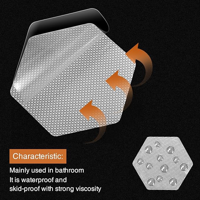 Bathtub Stickers Non-Slip, 36 PCS Hexagon Safety Shower Treads Adhesive Appliques with Premium Scraper