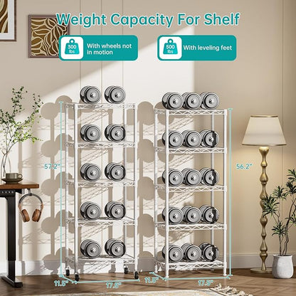 SINGAYE 5 Shelves Storage Shelf Wire Closet Bathroom Organizers Metal Pantry Kitchen Small Garage Shelving Unit Laundry Room Organization Home Narrow Rack Net Basket with Wheels White