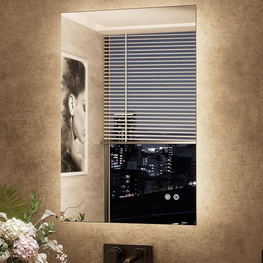 TETOTE 24 x 36 Inch LED Backlit Bathroom Mirror with Lights, 3Color White/Warm/Natural, Anti-Fog Lighted Mirror,Dimmable,Vanity Mirror,Wall Mounted