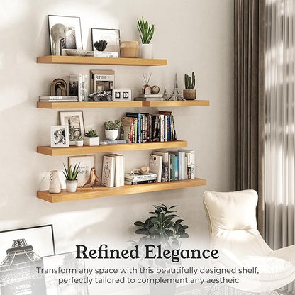 Floating Shelves for Wall, 7.9" Deep Wall Mounted Wood Shelves for Bathroom, Bedroom, Living Room, Kitchen, Hanging Shelf for Books/Storage/Room Decor (Oak, 16")