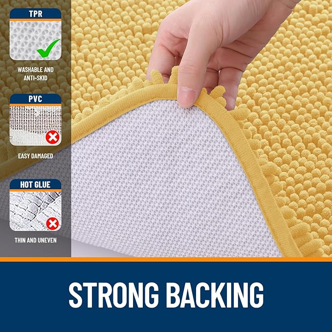 OLANLY Bathroom Rugs 36x24, Extra Soft Absorbent Chenille Bath Rugs, Rubber Backing Quick Dry, Machine Washable Bath Mats for Bathroom Floor, Tub and Shower, Home Decor Accessories, Yellow