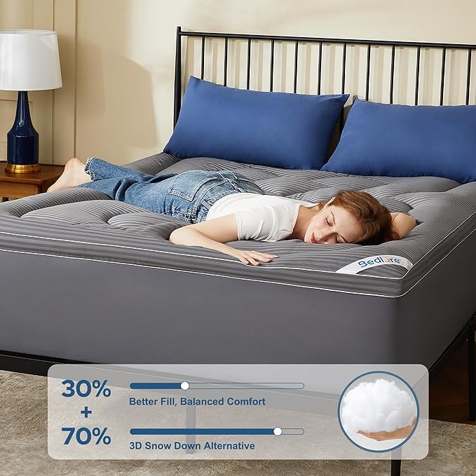 BEDLORE Twin XL Mattress Topper, Thick Pillow Top Pad for Back Pain Relief, Cooling Soft Mattress Cover with Deep Pockets 6-15 inch