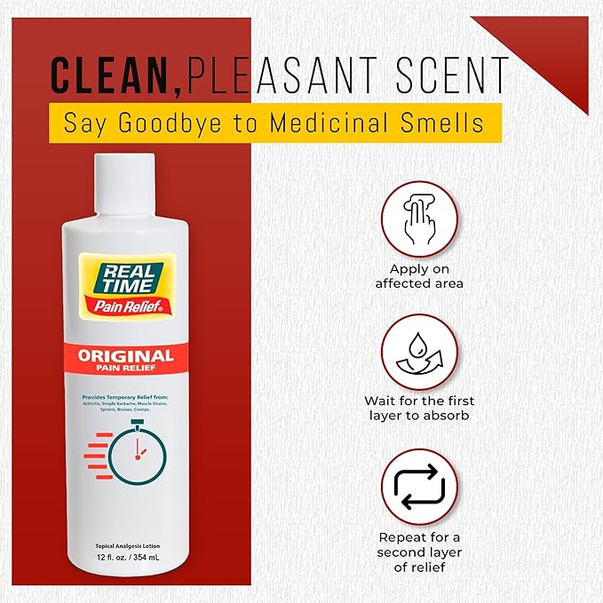 Real Time Pain Relief Cream 12oz Bottle | 17 Natural Ingredients: 1.25% Menthol, Arnica & MSM | Muscle Strain & Joint Discomfort Relief for Arthritis, Cramps, Sprains, Bruises, Hands, Back & Knee Pain