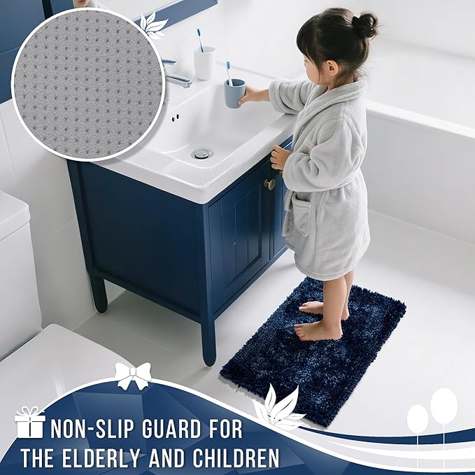 Yimobra Long Bathroom Rugs Runner 70x24 Inch, Extra Thick Soft Absorbent Chenille Bath Mat, Non Slip Machine Washable, Quick Dry Bath Rugs for Bathroom Floor, Tub and Shower, Navy Blue