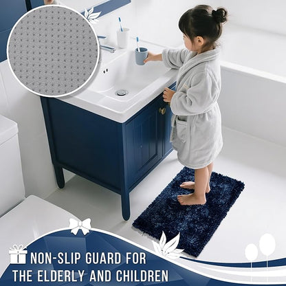 Yimobra Long Bathroom Rugs Runner 55x24 Inch, Extra Thick Soft Absorbent Chenille Bath Mat, Non Slip Machine Washable, Quick Dry Bath Rugs for Bathroom Floor, Tub and Shower, Navy Blue