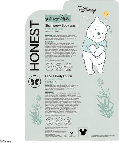 The Honest Company 2-in-1 Cleansing Shampoo + Body Wash and Face + Body Lotion Bundle + Disney Design | Gentle for Baby | Dermatologist Tested | Sensitive Fragrance Free, 18.5 fl oz
