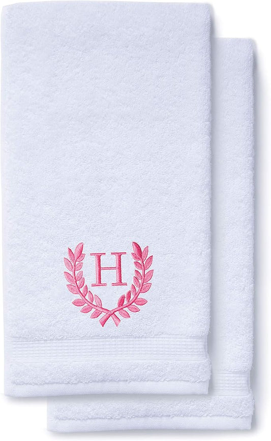 Decorative and Monogrammed Hand Towels for Bathroom Kitchen Makeup | Personalized Gift for Wedding-Bridal | Roman Font Custom Luxury Turkish Towel | Spa Collection, Oversized, 16 X 30 Inch, Set of 2
