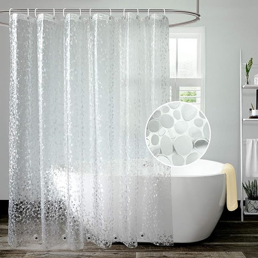 AooHome EVA Clear Shower Curtain Liner Heavy Duty Shower Curtain Cobblestone Patten with Bottom Magnets, Semi Transparent, 72W x 78L inch