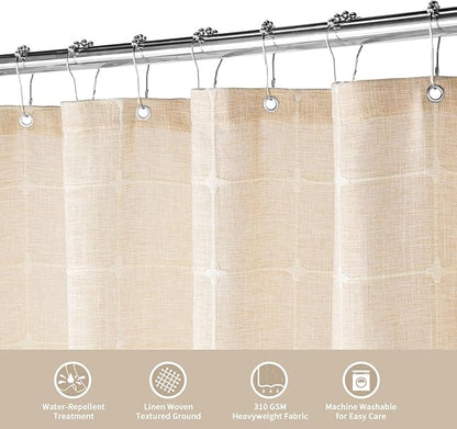 MitoVilla Cream Boho Farmhouse Shower Curtain Set 72 x 78, Beige 78 inch Long Polyester Linen Tassel Fabric Shower Curtain Set for Chic Cottagecore French Rustic Bathroom Decor