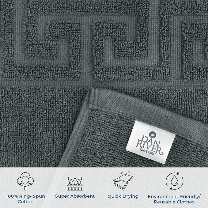 DAN RIVER Greek Cotton Bath Mats Set of 2 – Not a Bathroom Rug, Ultra Soft, Highly Absorbent & Machine Washable Bath Mat Towel for Bathroom Floor Mat – Durable, Quick-Dry, 21x34 Inches, Grey