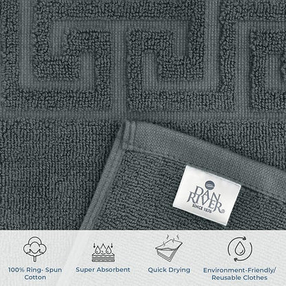 DAN RIVER Greek Cotton Bath Mats Set of 2 – Not a Bathroom Rug, Ultra Soft, Highly Absorbent & Machine Washable Bath Mat Towel for Bathroom Floor Mat – Durable, Quick-Dry, 21x34 Inches, Grey
