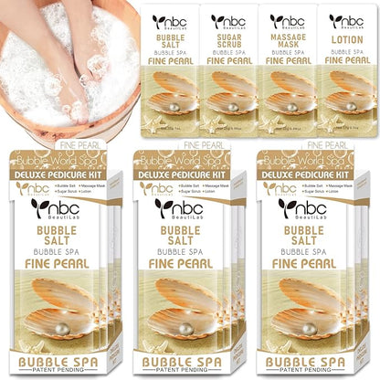 Pedicure Kit Foot Soak Set: Bubble Salt, Sugar Scrub, Massage Mask, Massage Lotion in a Box, 4 Step Foot Spa Kit for Dry Feet,Tired Feet（3 Set Pearl)