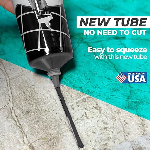 PentaUSA Tile Grout - Large Grout Filler Repairs Renews Tube, Fast Drying Grout Repair Kit, Odorless Formula - Grout Floater Included - 13.4oz / 380gr (Dark Grey)