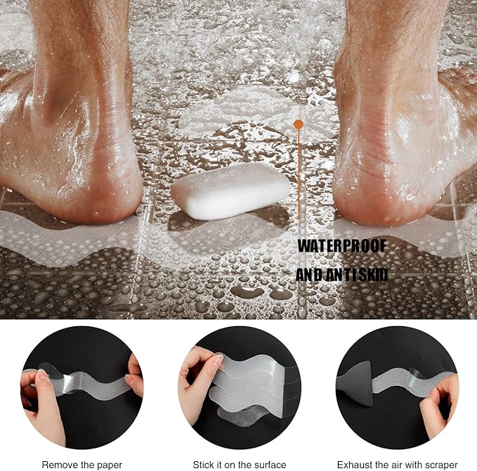 Patented 36 PCS Anti Slip Shower Stickers, Safety Bathtub Strips Adhesive Decals with Premium Scraper for Bath Tub Shower Stairs