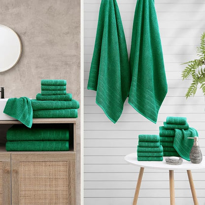 Casa Platino 100% Mercerized Cotton Bathroom Towel Set - 8 Pieces, Hotel Quality - Super Soft & Highly Absorbent - Ring Spun - 2 Large Bath Towels, 4 Washcloths, 2 Hand Towels - Family Pack - Emerald