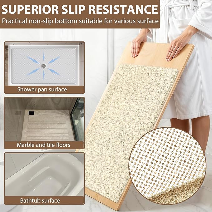 Shower Mat Non Slip: 36 x 24 Inch Extra Large Shower Mats for Inside Shower with Drain Hole - Soft PVC Loofah Anti Slip Shower Stall Mat for Walk-in Shower and Bathroom, Quick Drying