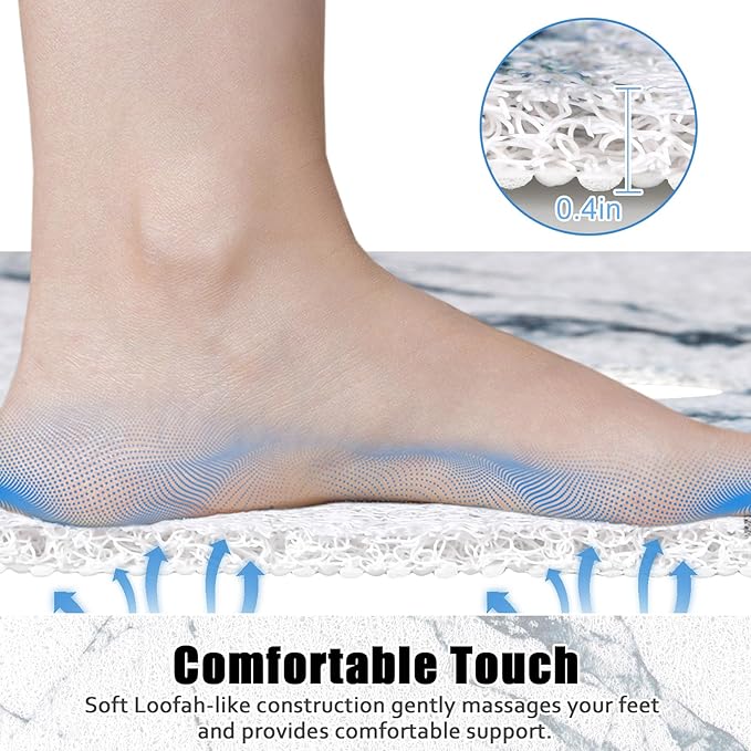 Square Shower Mat Non Slip: 31x31 Inch Shower Floor Mat with Drain Hole in Middle, Super Soft and Comfortable PVC Loofah Massage Bath Mat for Shower, Anti Slip Shower Stall Mat, Quick Drying