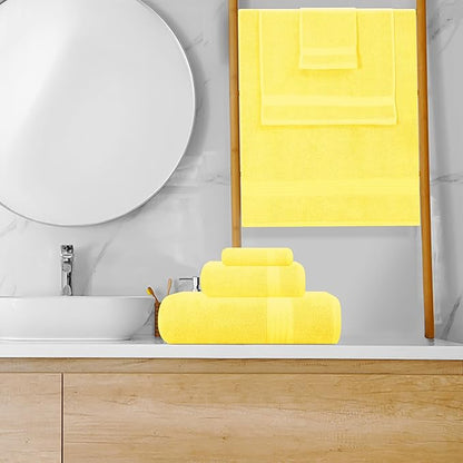 GLAMBURG Ultra Soft 8-Piece Towel Set - 100% Pure Ringspun Cotton, Contains 2 Oversized Bath Towels 27x54, 2 Hand Towels 16x28, 4 Wash Cloths 13x13 - Ideal for Everyday use, Hotel & Spa - Yellow