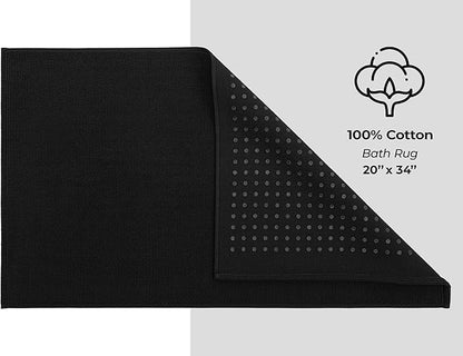 American Soft Linen Bath Rug, 20 in 34 in 100% Cotton Bath Mats Rugs for Bathroom, Slip Reducer Washable Shaggy Form Area Rugs, Black Bath Rug