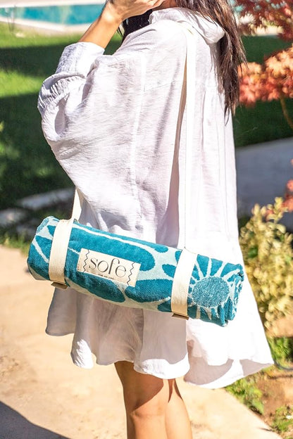 SOFE H&L | LINVIA Foutah Quick Dry Beach Towel Pack of 2 (35” x 70”) Leaves - Mint & Green | Lightweight, Premium, Fade Resistant, Durable | Travel Towel, Turkish Beach Towel with Shoulder Strap